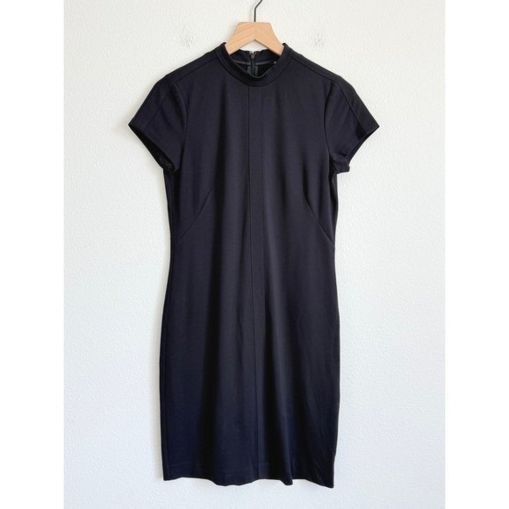 Brooks Brothers Sheath Dress 6 Black Minimalist Corporate Chic Mock Neck Ponte